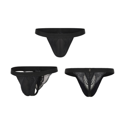 BSZN Men's Lace Side Jockstrap, Black,Sexy Brief for Men