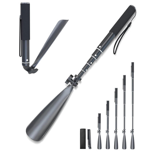 shoe horn long handle,15"-39" Telescopic Shoe Horn, metal with Multiple Extensions folding shoe horn,Aluminum Alloy standing shoe horn for seniors men women,extendable shoe horn