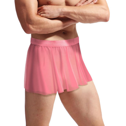 ABAFIP Sissy Skirt for Men Low Waisted Sheer Micro Ruffle Pleated Crossdressing Underwear A-Line Mini Skirt Pink One Size