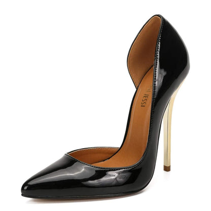 Unisex Men's Women's D-Orsay Stiletto Heels Pointed Toe Super High Heeled Slip on Pumps Black EU43 - Size 11 Women/9.5 Men