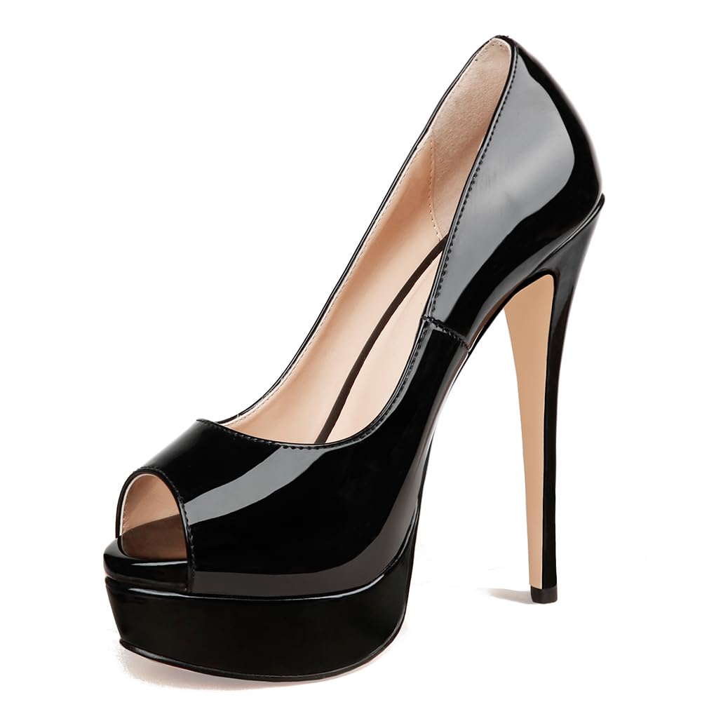 Women's Peep Toe Platform Stiletto Heels 6" Heels Black 8.5US