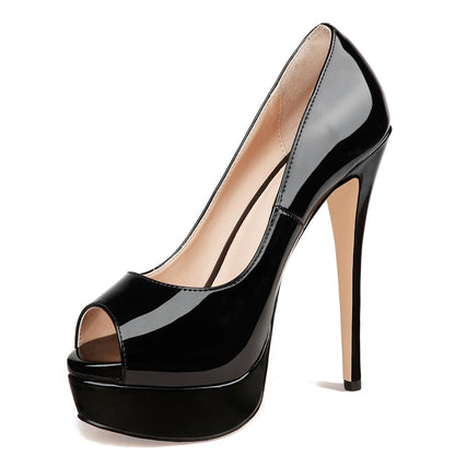 Women's Peep Toe Platform Stiletto Heels 6" Heels Black 8.5US