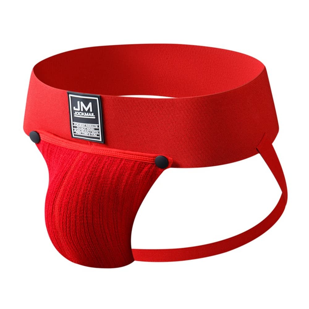 JOCKMAIL Jockstrap Men Underwear Removable Pouch Thongs and G Strings Breathable Thermal Underwear Male Panties (as1, alpha, l, regular, regular, Red)