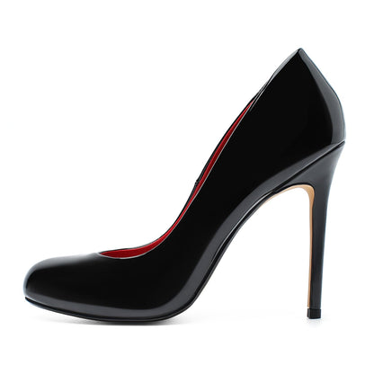 Unisex Men's Women's Round Toe High Heels Stiletto Pumps Patent Leather Heels Dress Party Shoes（Dam-G-2 Black 15）