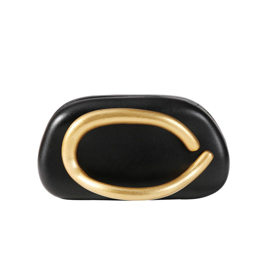 Dreubea Minimalist Gold-Tone Art Deco Clutch Bag – Elegant Metallic Accent Evening Handbag Purse for Women Black