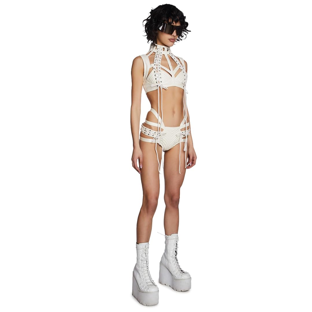 Dolls Kill Rude Awakening Lace-Up Shorts by Club Exx - Vegan Leather, Lace-Up, Comfortable Fit - Perfect for Festivals & Raves - White, Small