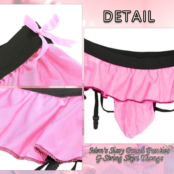 WINTOFW Sissy Pouch Panties for Men Crossdressers Men's Lingerie Skirt G-String Thongs Underwear Briefs with Garters