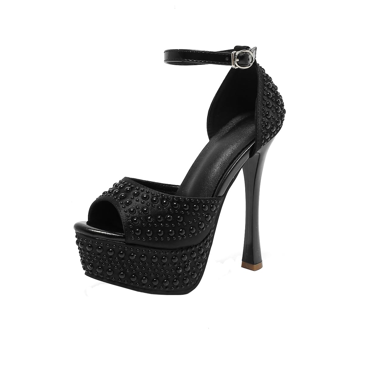TSKLIYER Womens Black Heels Peep Open Toe Heels 5.1 Inch Platform Heeld Sandals Party Prom Catwalk Shoes (Black,6.5)