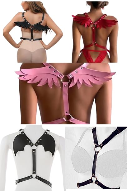 Women Gothic Angel Wing Harness Adjustable Faux Leather Back Chest Straps