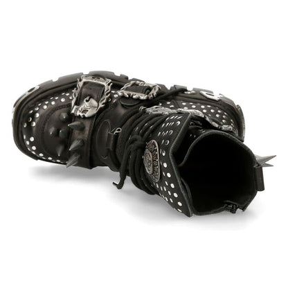 New Rock Boots 1535-S1 Mens Metallic Black Leather Goth Studded Spike Boot 9.5