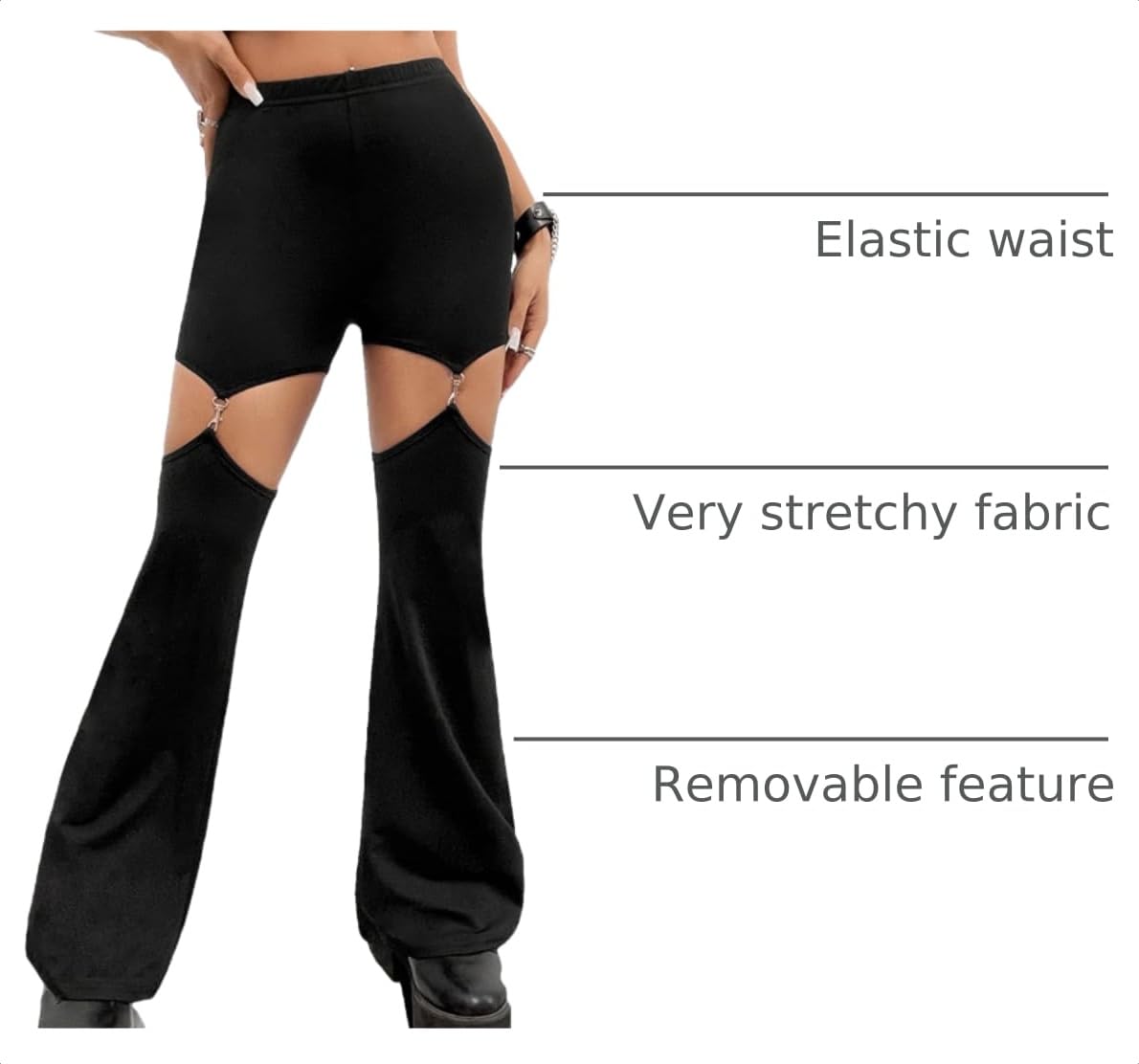 Women's Flare Trousers Cut Out Removable Flare Pants Black