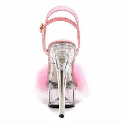 Clear Heels for Sissy Femboys Sexy Platform High Heels with Pink Heeled Sandals Ankle Strap Heels Sandals Party Dancing