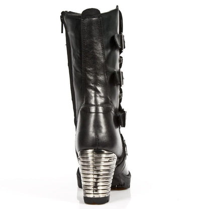 New Rock Boots TR003-S1 Ladies Metallic Black Leather Biker Heel Goth Punk Shoes Ankle Fashion Boots 38