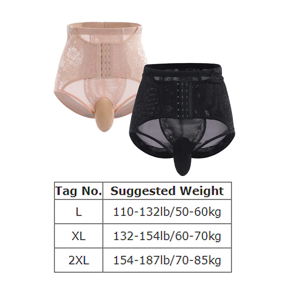 Men's Tummy Control Shapewear Underwear High Waist Body Shaper Slimming Girdle Waist Trainer Corset Lace Briefs Crossdress Lingerie Black X-Large(US Medium)