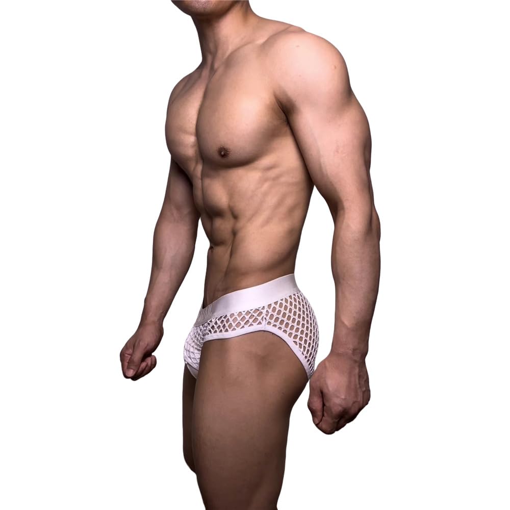 JOCKMAIL Men's Sexy Underwear Briefs Mesh Breathable Comfortable Low Rise Underwear for Men (US, Alpha, Medium, Regular, Regular, White)