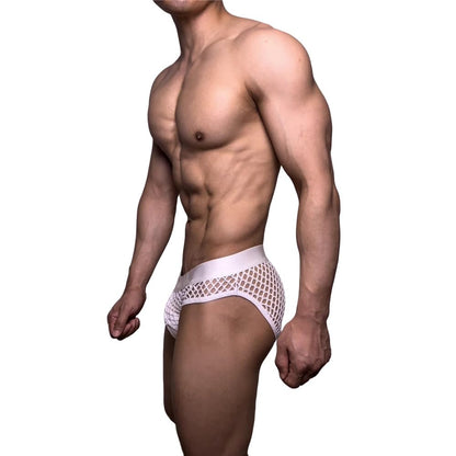 JOCKMAIL Men's Sexy Underwear Briefs Mesh Breathable Comfortable Low Rise Underwear for Men (US, Alpha, Medium, Regular, Regular, White)