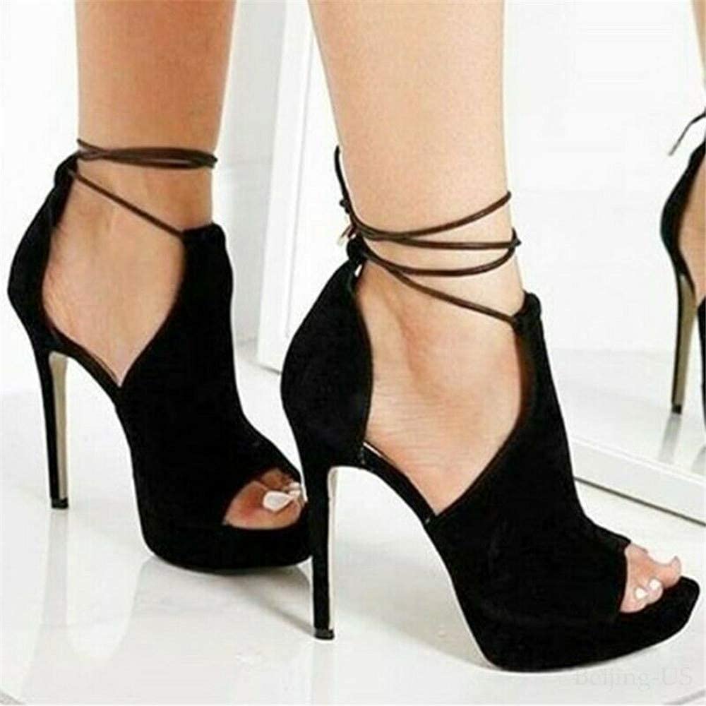 Fashare Womens Peep Toe Platform Heels Sexy Sandals Strappy Lace Up Tie Stilettos Dress Pumps Shoes 8.5