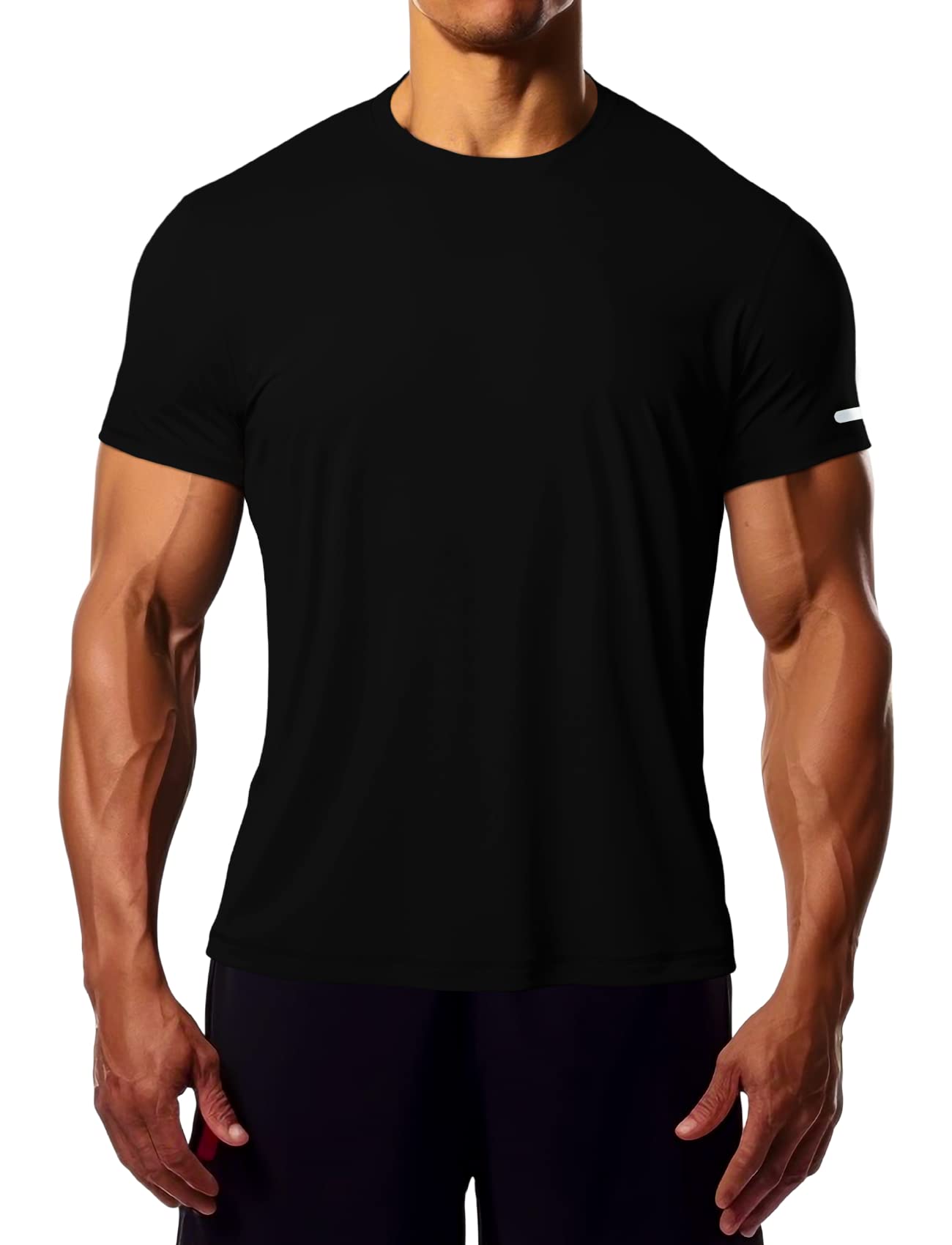 Men Workout Shirts Dry Fit Fitted (Black,L)