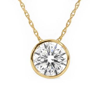 La Joya Bezel Set Necklace | 2 Carat Lab Created Diamond Necklace | Solid 10 Karat Yellow Gold Solitaire Floating Diamond Pendant | Certified by Gemologist | Ideal Diamond Jewelry for Women