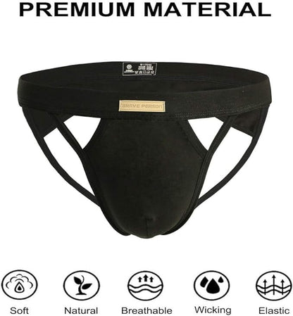 BRAVE PERSON Jock Straps for Men Jockstrap Cotton Stretch Jockstraps for Men's Thong Underwear Jock Strap Athletic Supporter Black