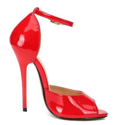 Unisex Men's Women's Peep Toe Stiletto Heels, Ankle Strap Sandals, D'Orsay Style, 5.1-Inch Heel Patent Red EU45 - size 13 Women/11.5 Men