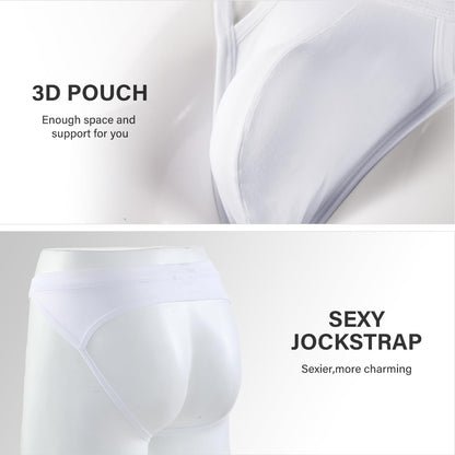 Arjen Kroos Men's Jockstrap Sexy Underwear Cotton Jock Strap Thong Athletic Supporter for Men, White, Large