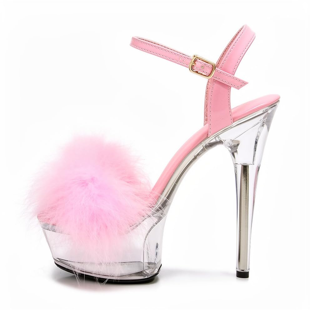 Clear Heels for Sissy Femboys Sexy Platform High Heels with Pink Heeled Sandals Ankle Strap Heels Sandals Party Dancing