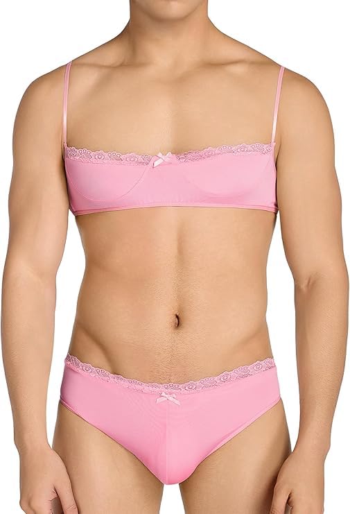 Men's Lingerie Sissy Bra Panties set Floral Lace Trim Crossdressing Sexy Outfits Underwear Gay Lingerie Crossdresser
