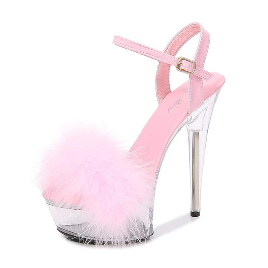 MissHeel Sexy Platform Heels Clear Ankle Wrap Sandals for Women Pink Platform Stiletto High Heels 6 inch Party Dancing Heels Size 10