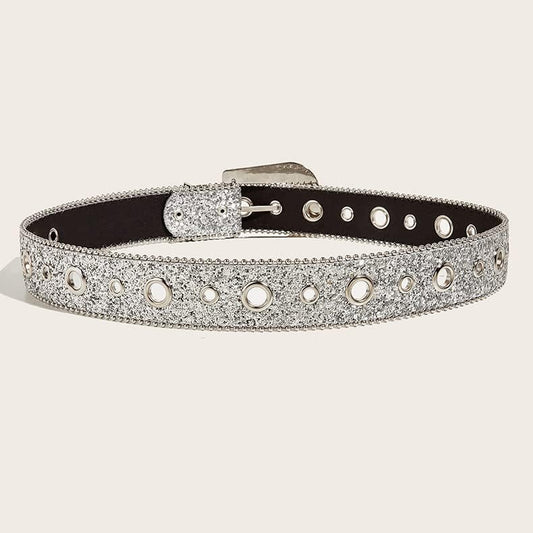 NociHah Silver Rhinestone-Belt Western-Cowgirl-Cowboy-Belts Vintage Bling Crystal Diamond Studded-Leather-Belt for Jean Pants (Silver)