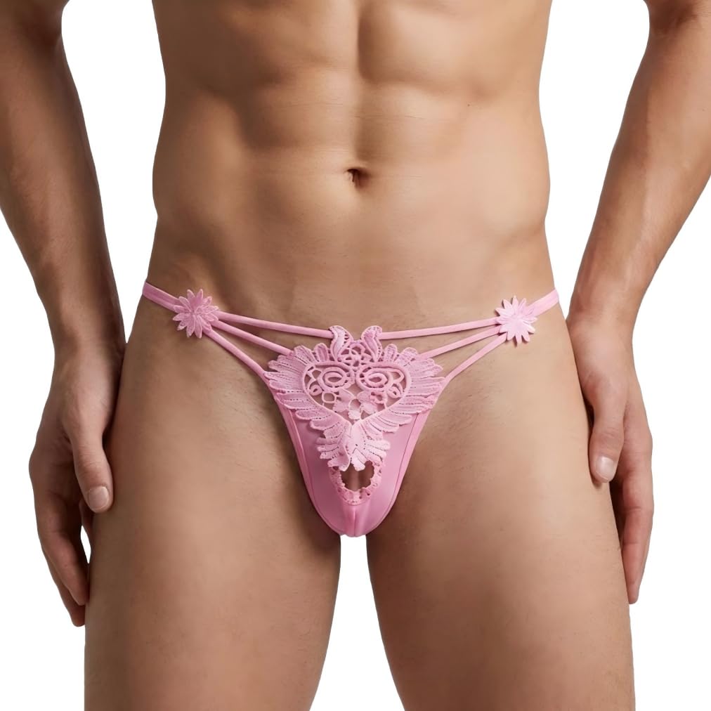 Men Thong Ice Silk Sexy Lingerie - Funny Briefs with Comfort Fit for Play & Daily Use,Pink