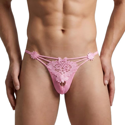 Men Thong Ice Silk Sexy Lingerie - Funny Briefs with Comfort Fit for Play & Daily Use,Pink
