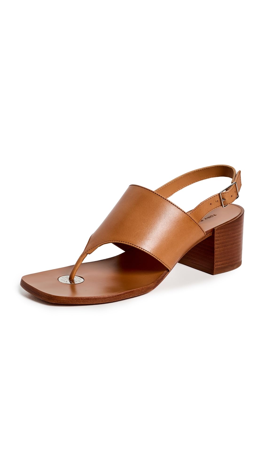 Tory Burch Women's Double T Coin Heel Sandals 55mm, Tan, 9 Medium US