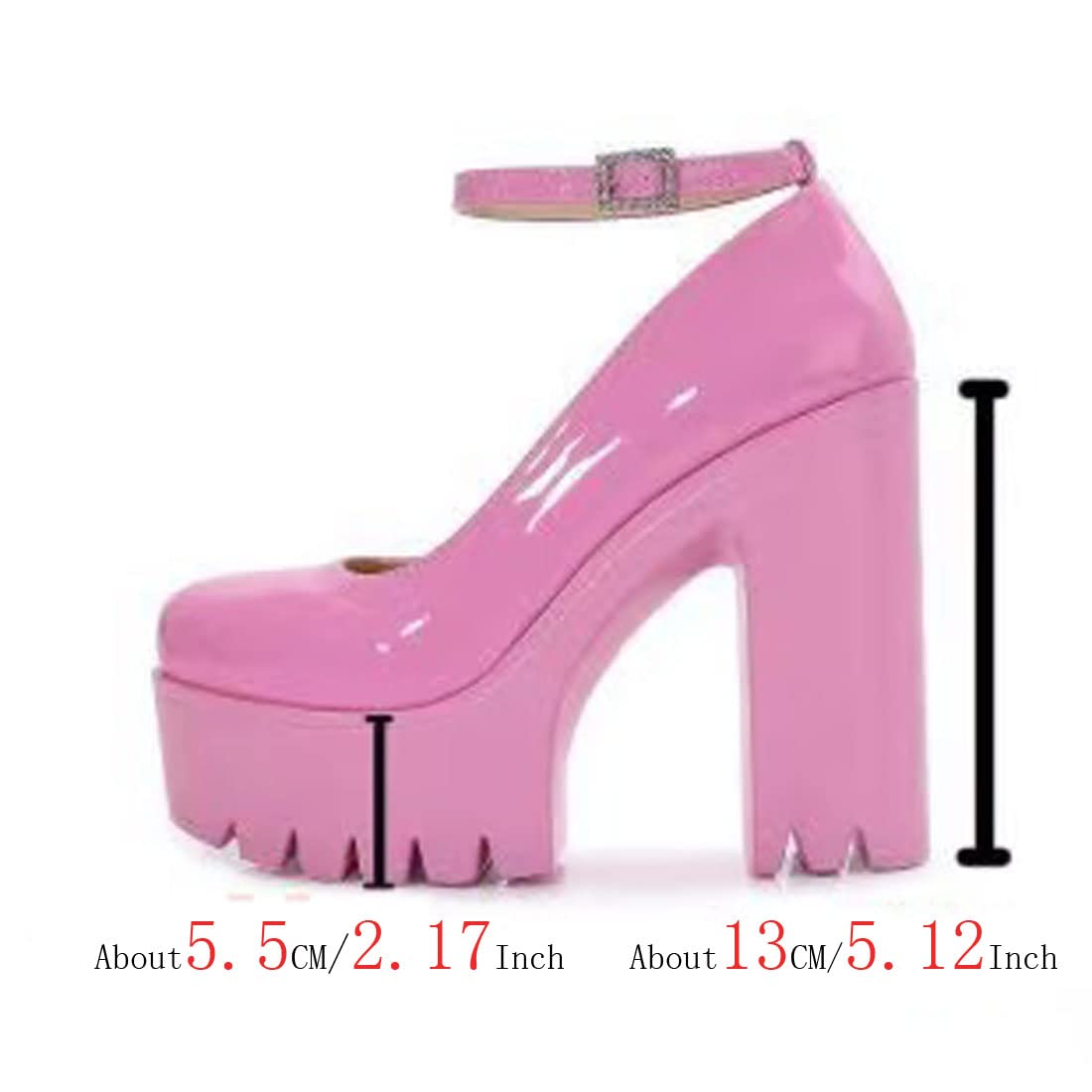 Goth Platform Crystal Ankle Strap Round Toe Pumps Hook Block Chunky Block High Heels Fashion Dress Shoes Evening Mary Jane Shoes Wrap Toe Sexy Party Dress Shoes