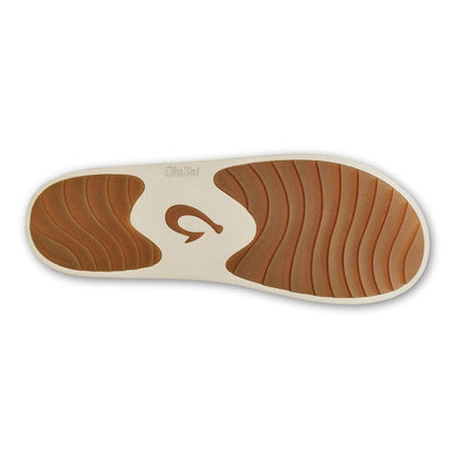 OLUKAI Ku'i Women's Slipper, Soft Full-Grain Leather & Wool Blend Footbed, Wet Grip Soles for Inside & Outside Wear, Cute & Comfortable Slip-On, Tan/Bone, 10