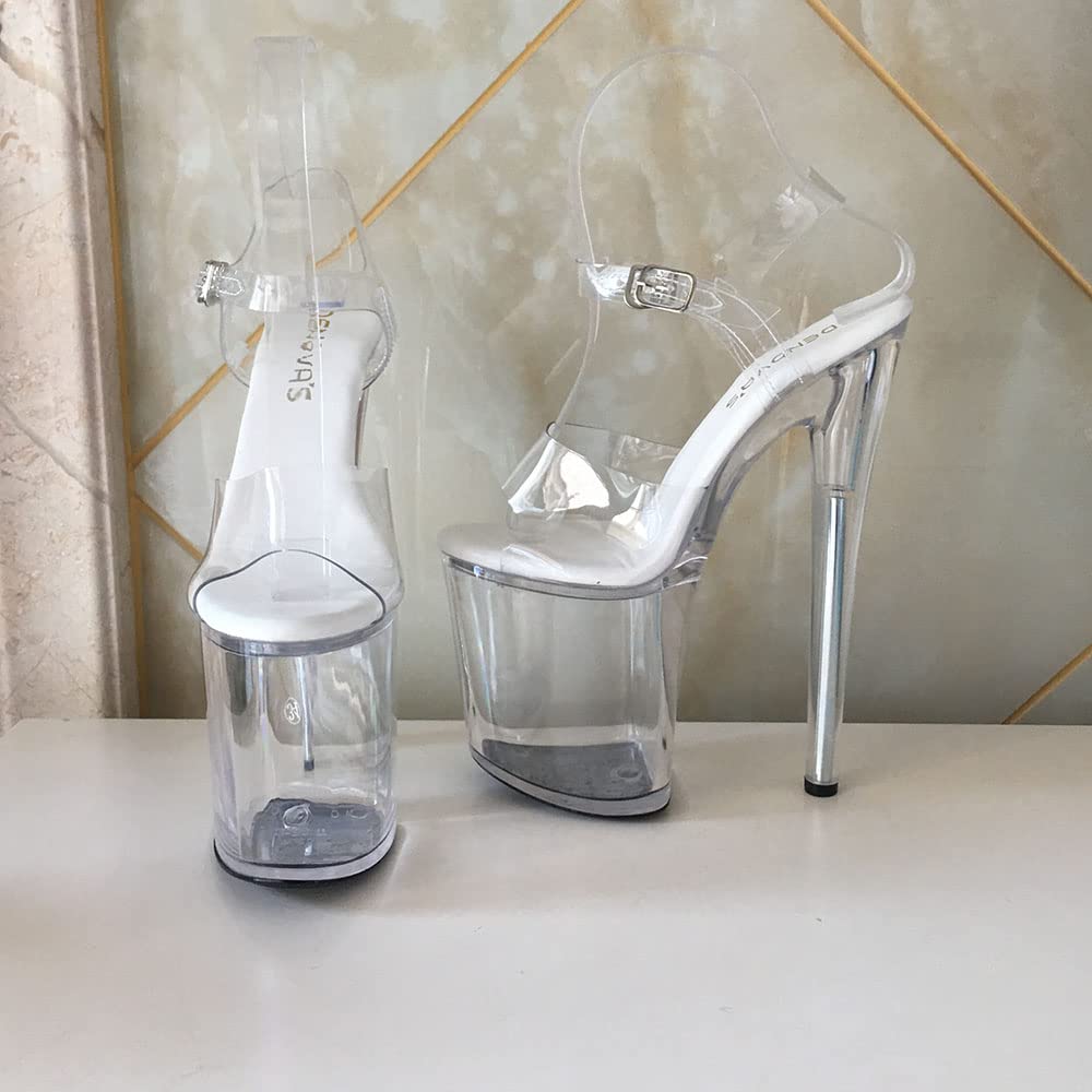 denova's Women's Transparent 7.9in Very High Heel Platform Pole Dance Ankle Strap Stiletto Sandal (12,Clear)