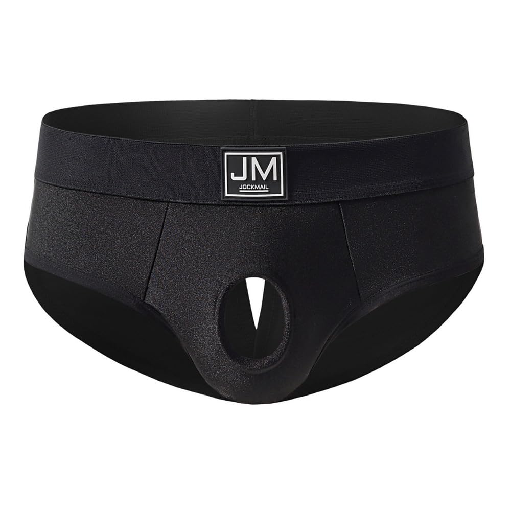 JOCKMAIL Men’s Briefs Underwear Mesh Low Rise Quick Dry Bikini Athletic Underpants for Gym Sport Daily Wear (US, Alpha, Medium, Regular, Regular, Black)