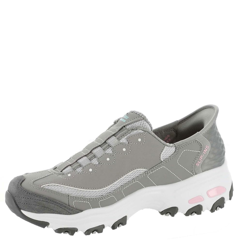 Skechers Women's Hands Free Slip-INS D'Lites Sneaker, Grey Light Pink=GYLP, 8.5 Wide