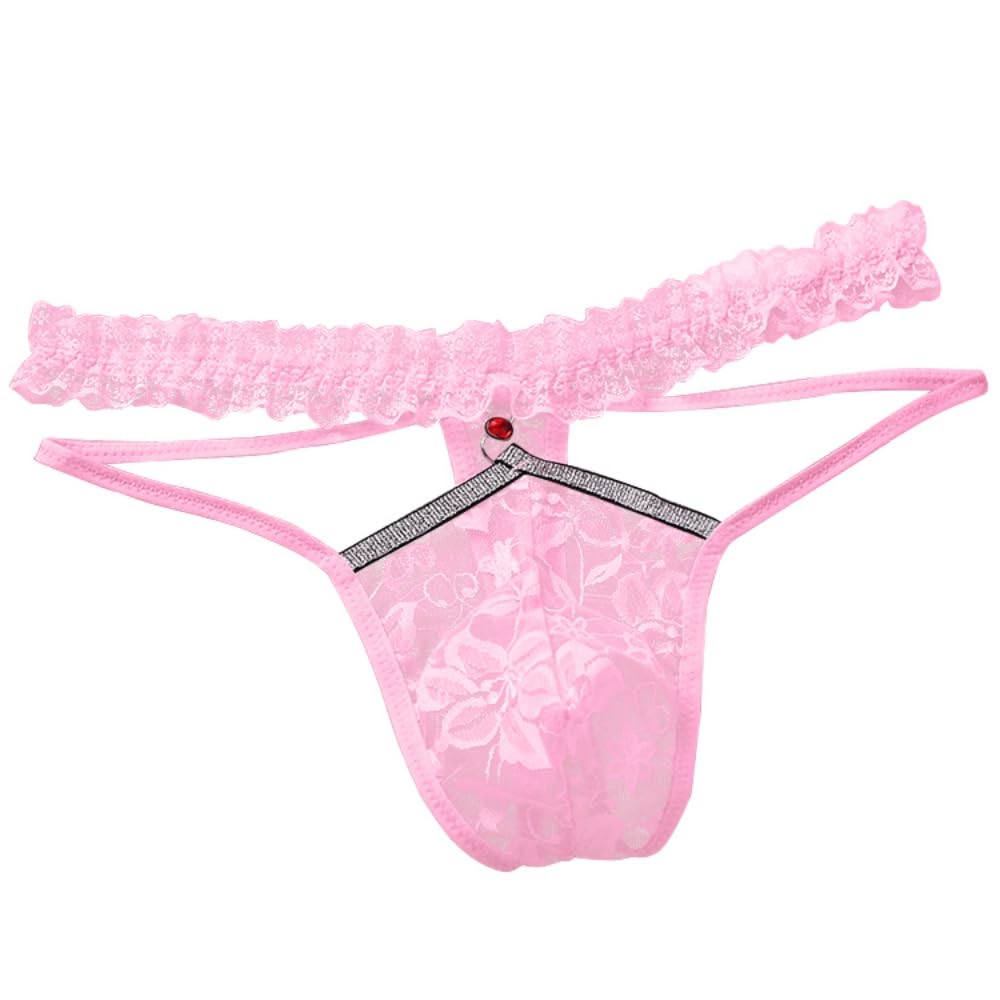 Mens Lingerie Lace Sissy Panties Femboy For Cross Dressers Feminine Underwear Girly Thong G string Male Outfit Pink