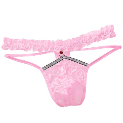 Mens Lingerie Lace Sissy Panties Femboy For Cross Dressers Feminine Underwear Girly Thong G string Male Outfit Pink