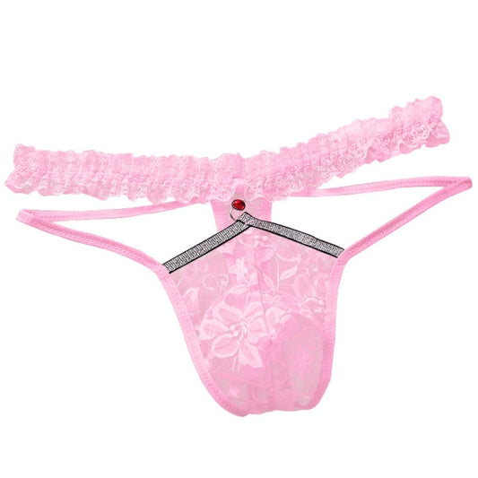Mens Lingerie Lace Sissy Panties Femboy For Cross Dressers Feminine Underwear Girly Thong G string Male Outfit Pink