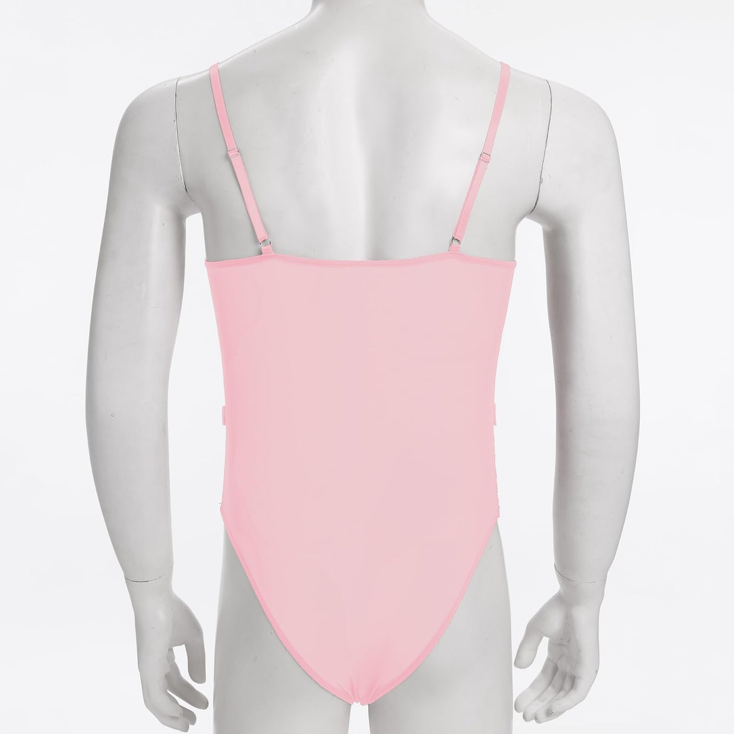 Men's Sissy Lingerie Bodysuit Sheer Lace Mesh Spaghetti Strap Cami Leotard Crossdress Underwear Pink Medium
