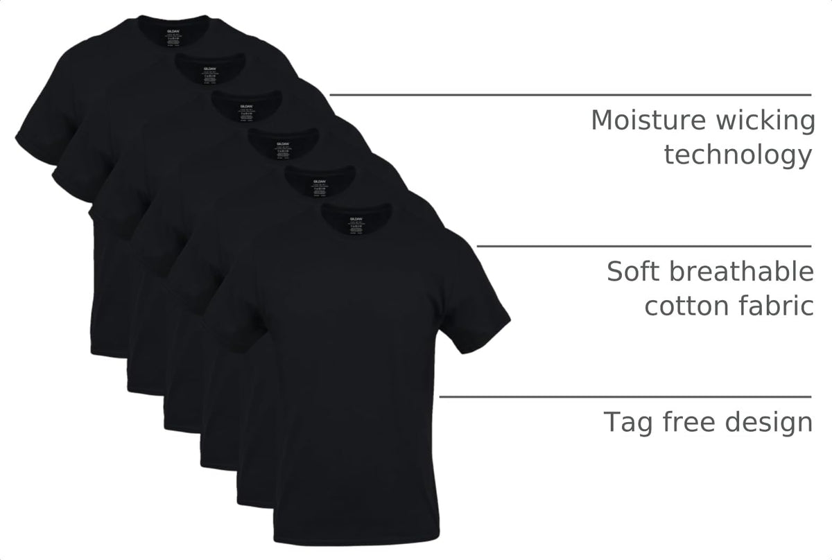 Men's Crew T-Shirts, Multipack, Style G1100, Black (6-Pack), Large
