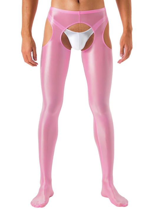 Shiny Leggings For Men, Sheer Pants, Gay Lingerie - Sissy Clothes Tights, Light Pink