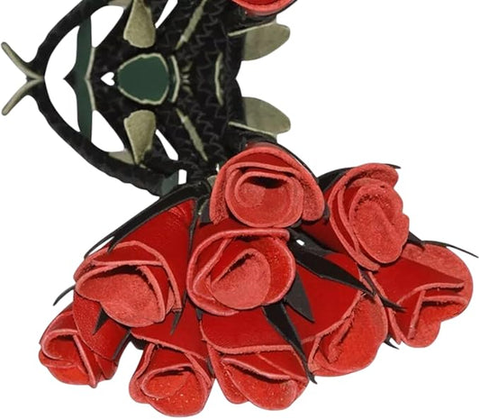 Real Leather Flogger 09 Braided Red Rose | Whip 18 Inch Equestrian Horse Riding Crop | Green Petals Cat O Nine Costumes Equestrian Horse Whip
