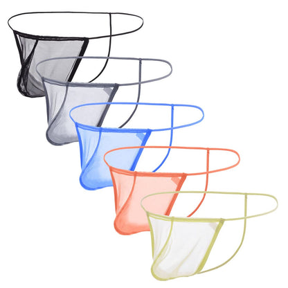 Men's Sexy G String Thongs Seamless Ice Silk Adjustable Bulge Pouch Mesh Underwear,XL