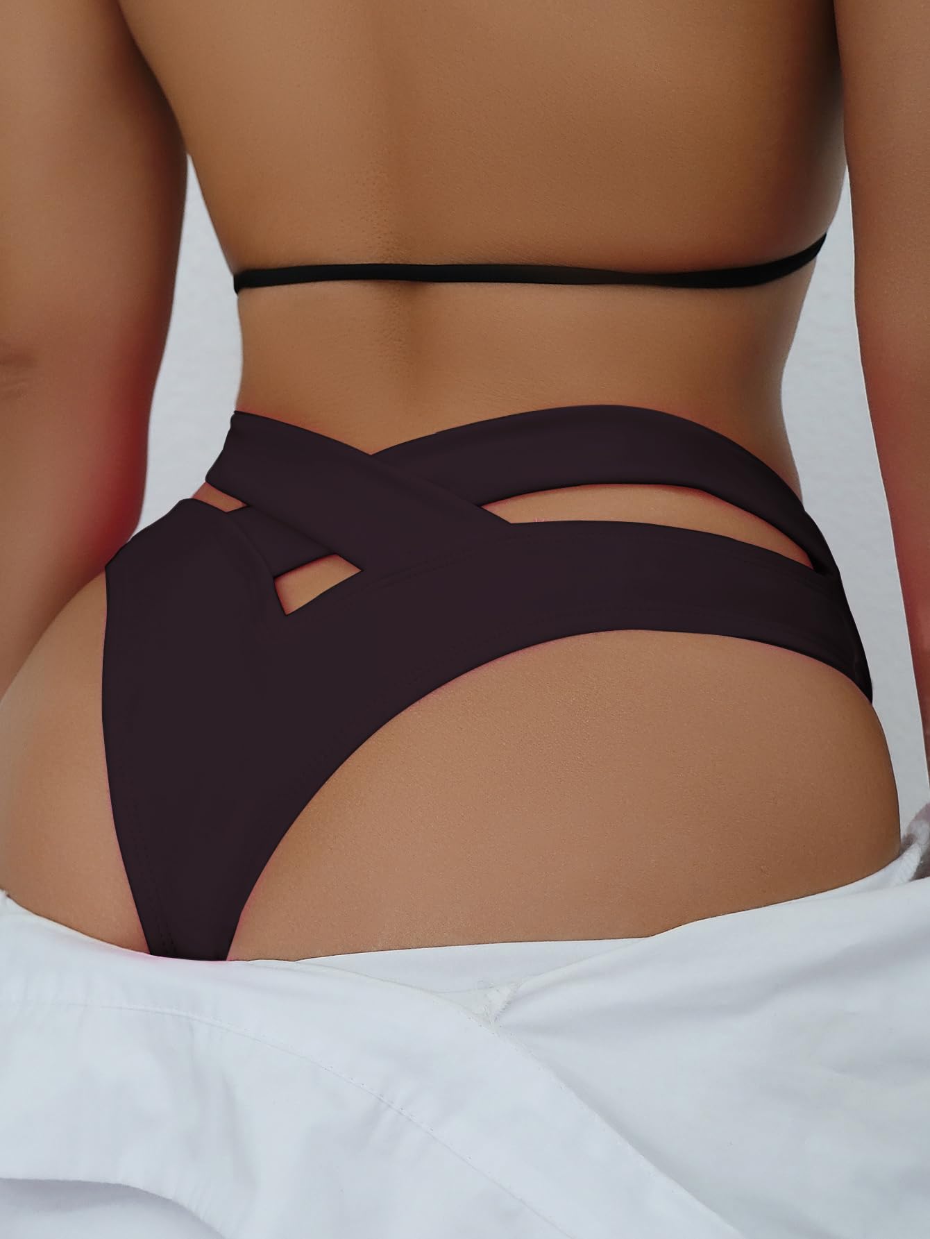 Women's Cheeky V Cut Back High Waisted Bikini Bottom Cross Criss Swimsuit Bottoms