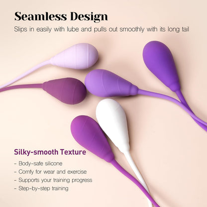 Tracy's Dog Kegel Weights System for Women - 6 Graduated Silicone Weights, Ergonomic Tapered Design, Waterproof with Storage Pouch, Olin