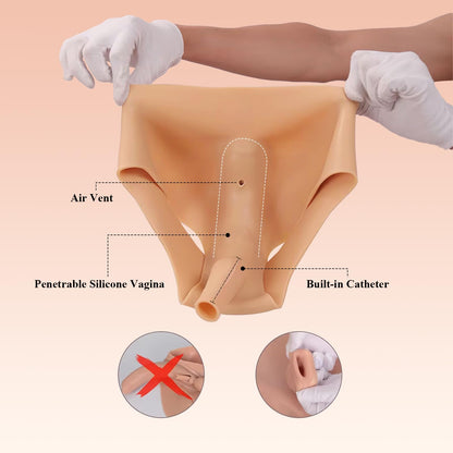 Realistic Silicone Panties with Artificial Catheter for Femboy Crossdressers Transgender (US, Alpha, Large, Regular, Regular, Ivory White)