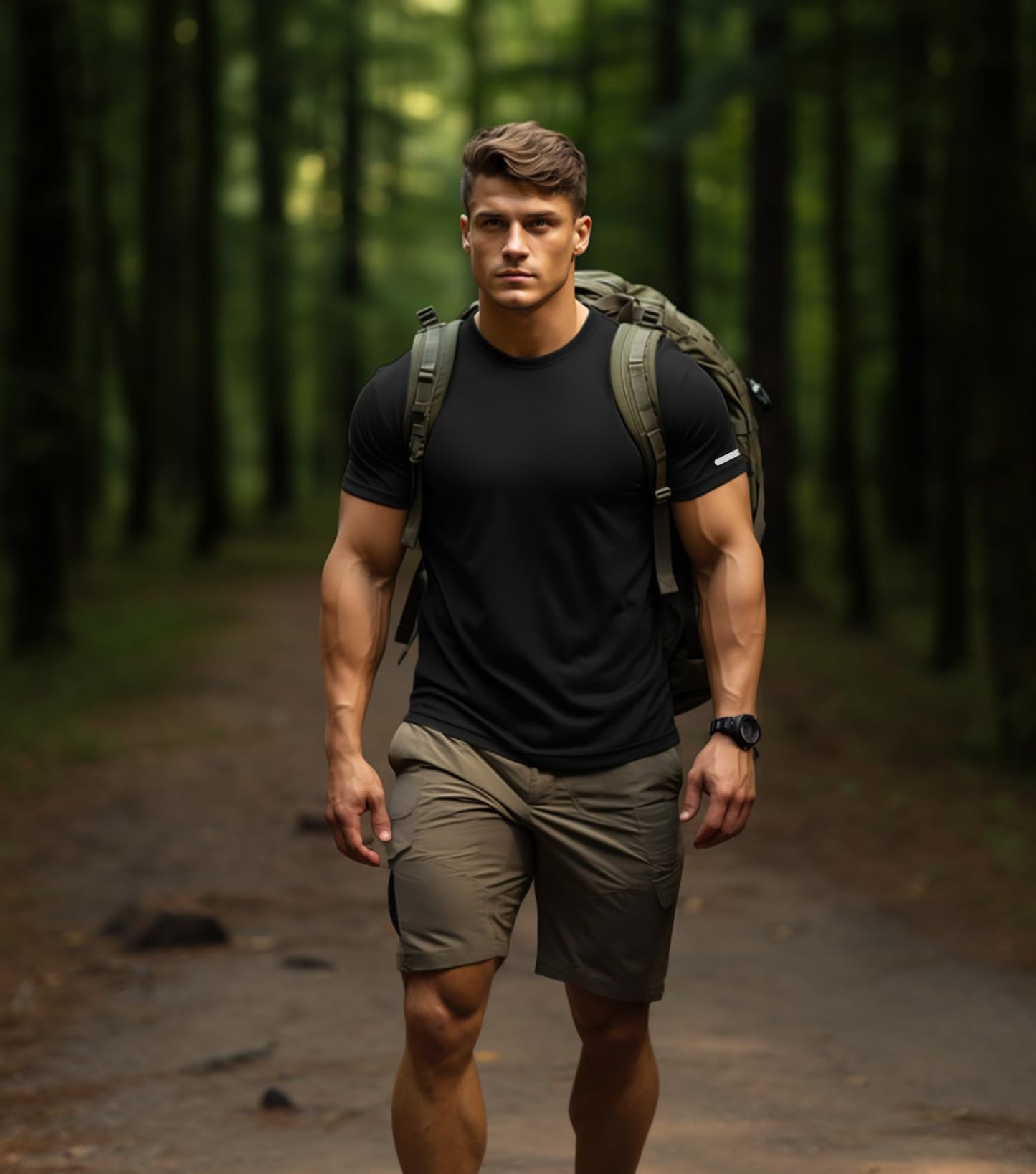 Men Workout Shirts Dry Fit Fitted (Black,L)
